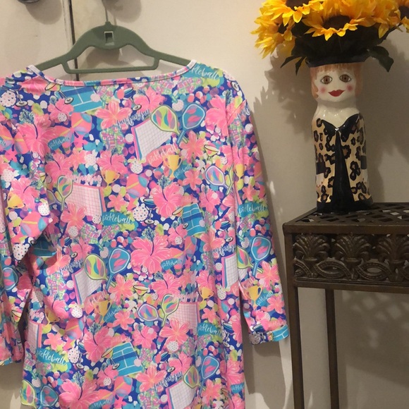 Lulu B. brightly colored pattern w Pickleball theme, rackets, martini glasses - Picture 7 of 8